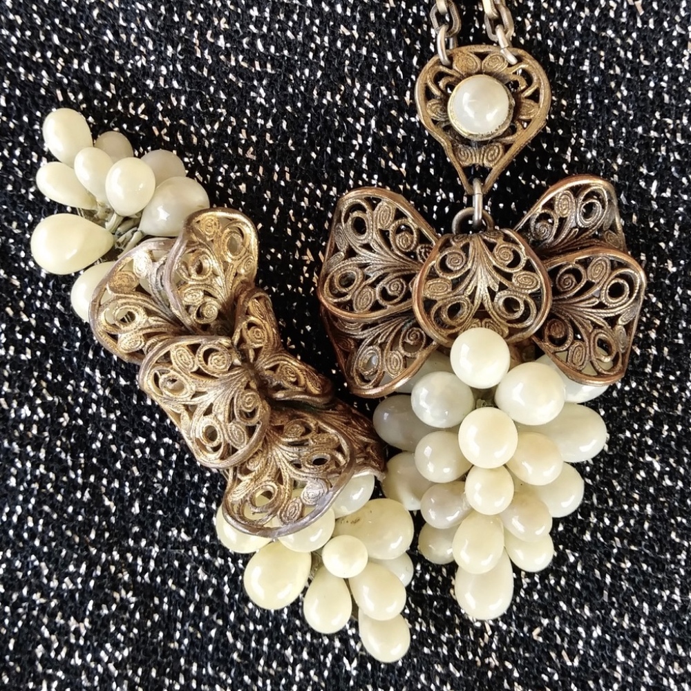 1930s Art Deco Czech Brass Necklace Brooch Set